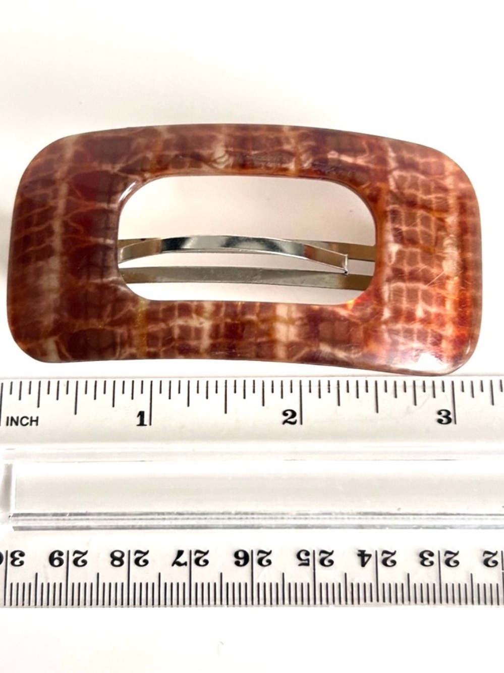 Vintage Made In France Hair Clip Barrette Rectangular Open Cut Out Brown…